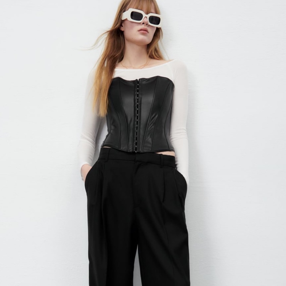 Zara Faux Leather Crop Top L